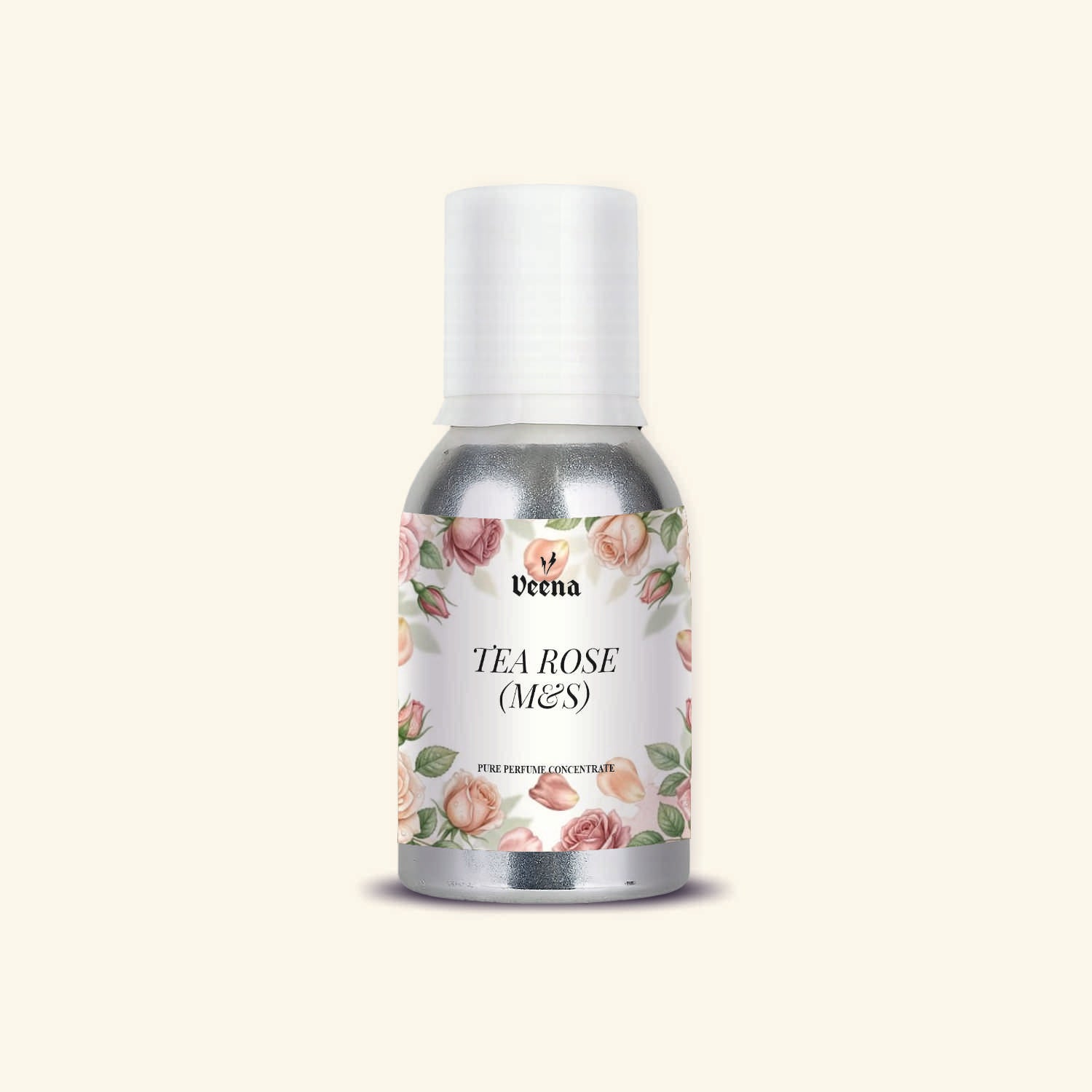 "Veena Tea Rose M&S Pure Perfume Concentrate premium elegant crisp rose fragrance oil bottle