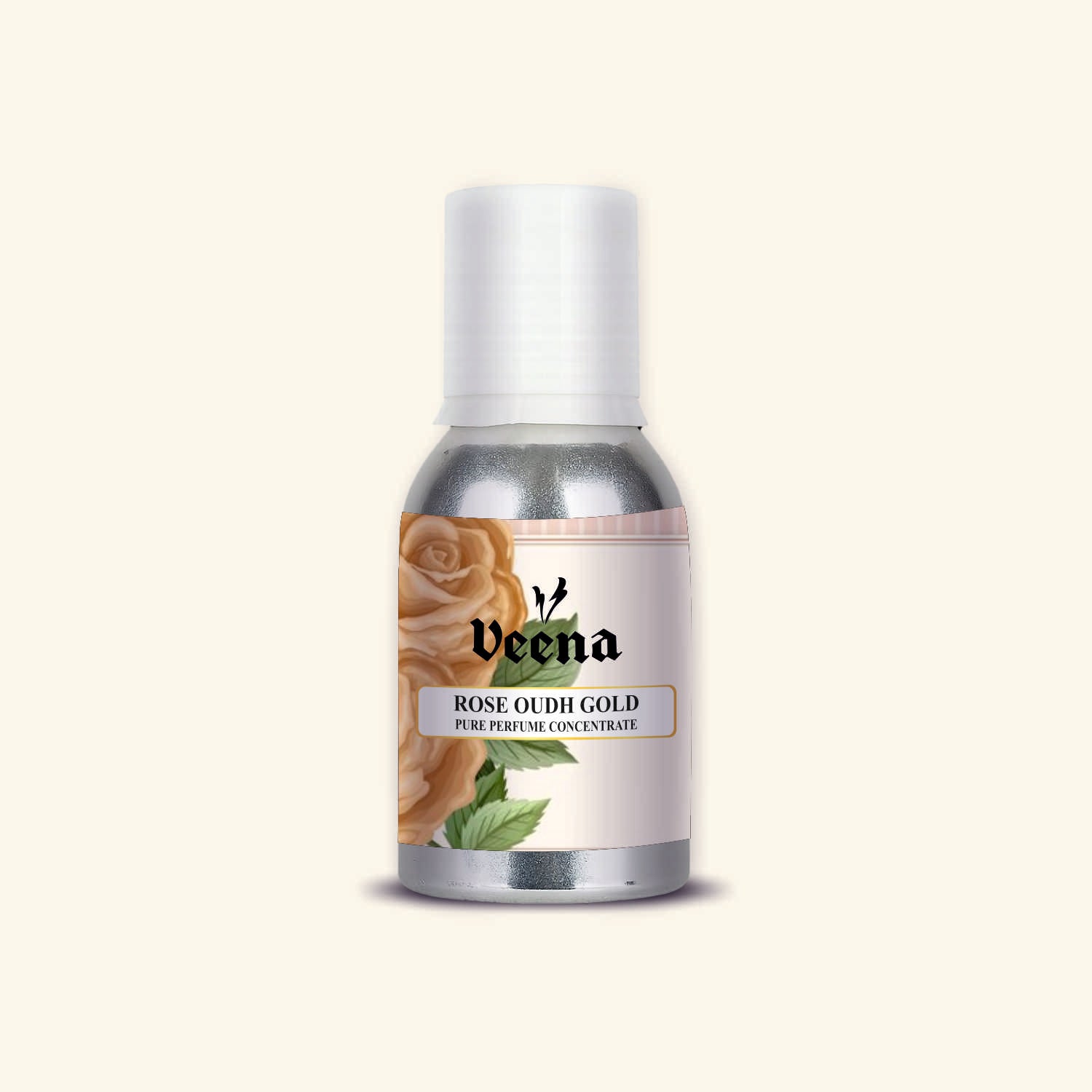 "Veena Rose Oudh Gold Pure Perfume Concentrate luxury rose and oud fragrance oil bottle".