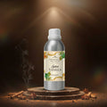 Veena Fragrances Spice Vanilla Vaporizer and Diffuser Oil 100ml bottle on a luxury marble podium with cinnamon sticks and star anise.