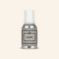 Veena RAS HOPE MVJ Pure Perfume Concentrate in a Premium Silver Aluminum Bottle with a Minimalist Taupe and Beige Striped Label Design Featuring Bold Black Typography