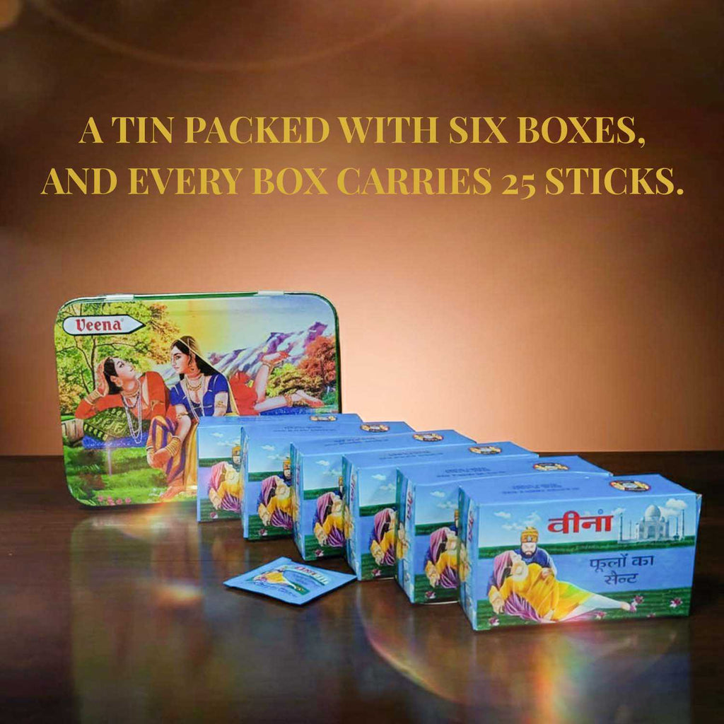 Veena Scent of Flower (Tin Pack (6 Boxes × 25 Sticks)