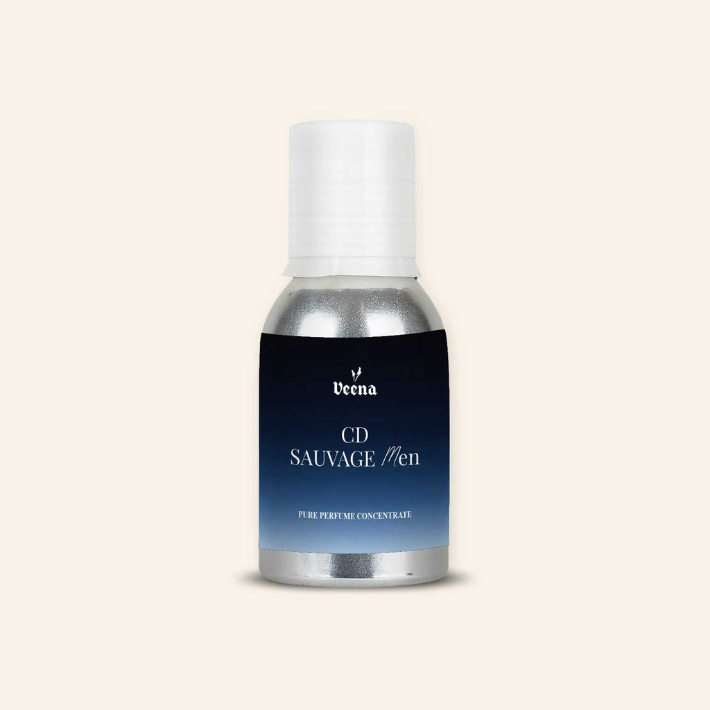Veena CD Sauvage Men Pure Perfume Concentrate – Premium Undiluted Fresh Spicy Fragrance Oil Base for Men's Perfume Making, Attar, Fine Cosmetics, and Grooming Products (Silver Bottle)