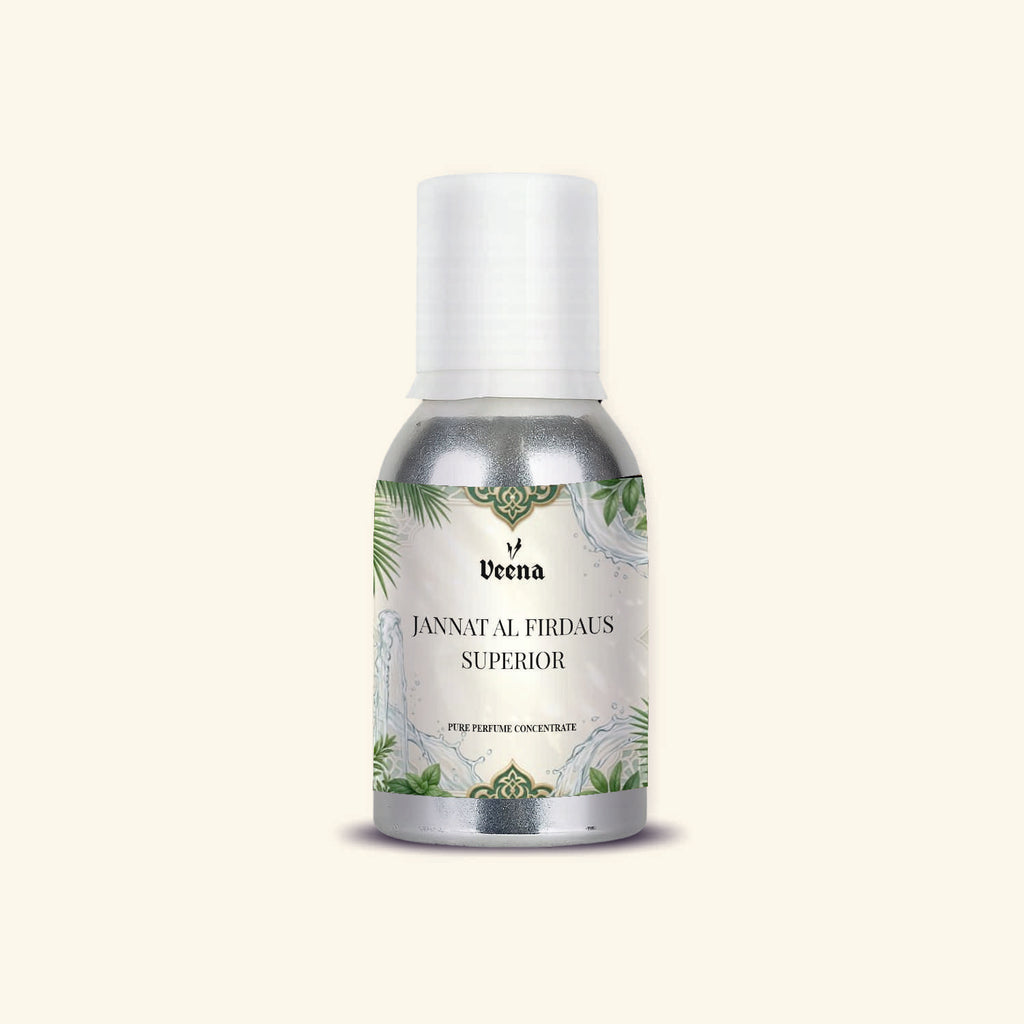 "Veena Jannat Al Firdaus Superior Pure Perfume Concentrate traditional green fragrance oil bottle".