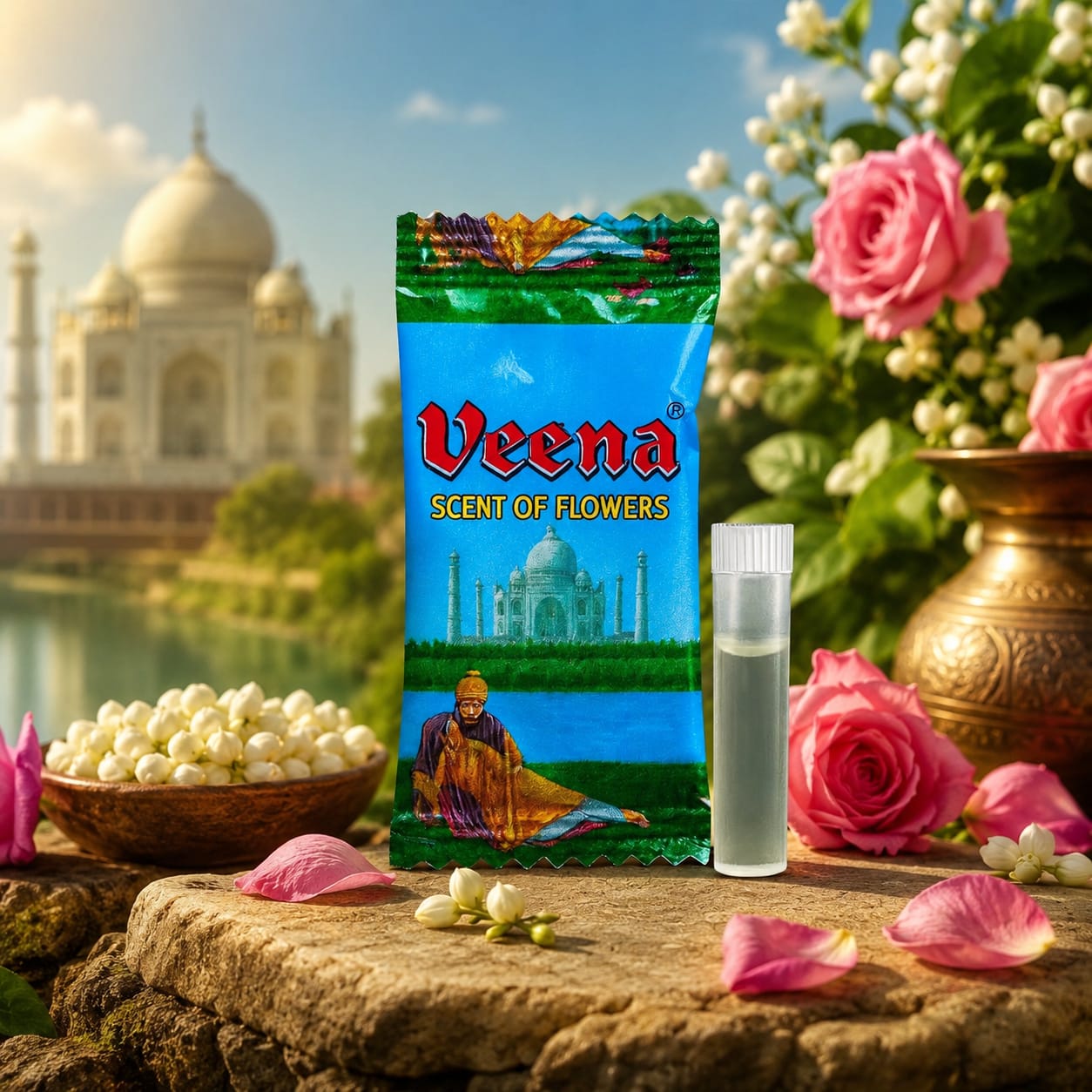 Veena Scent of Flowers Traditional Puja Scent (Pack of 25 Bottles) | Extra Strong Pure Floral Aroma for Daily Temple Rituals & Meditation | Alcohol-Free, Safe for Everyday Use
