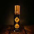 Veena Magnum Series Original pure perfume 6ml roll-on bottle with a premium gold cap displayed under rich cinematic spotlighting.
