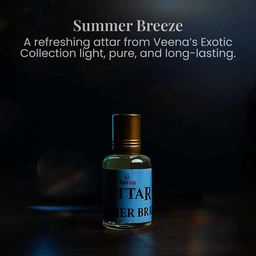 Veena Attar 12 Summer Breeze premium perfume concentrate bottle with elegant light flare effects