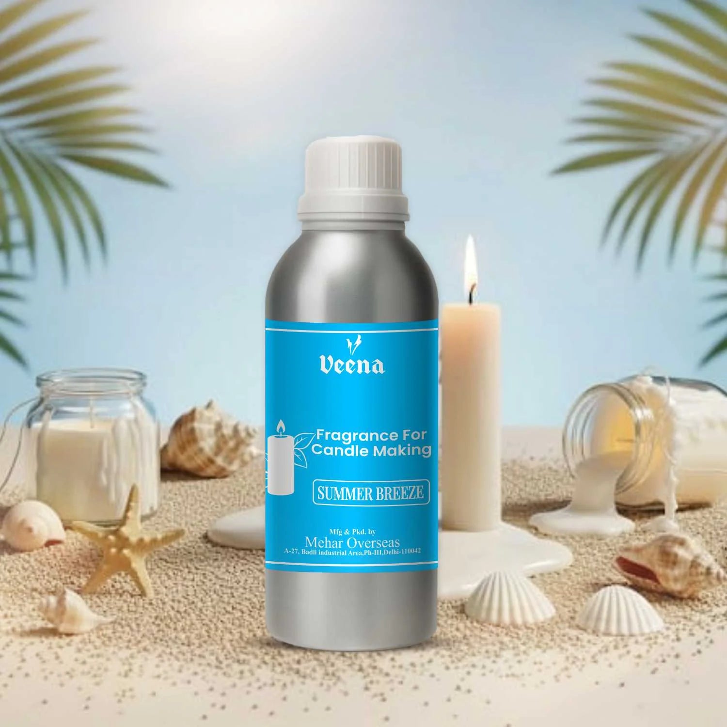 Veena Summer Breeze Fragrance Oil for Candle Making | Premium Concentrated Ocean & Beach Ambiance Scent for Soy, Paraffin, & Beeswax Scented Candles | Perfect for Aromatherapy, Stress Relief, & Bulk Production