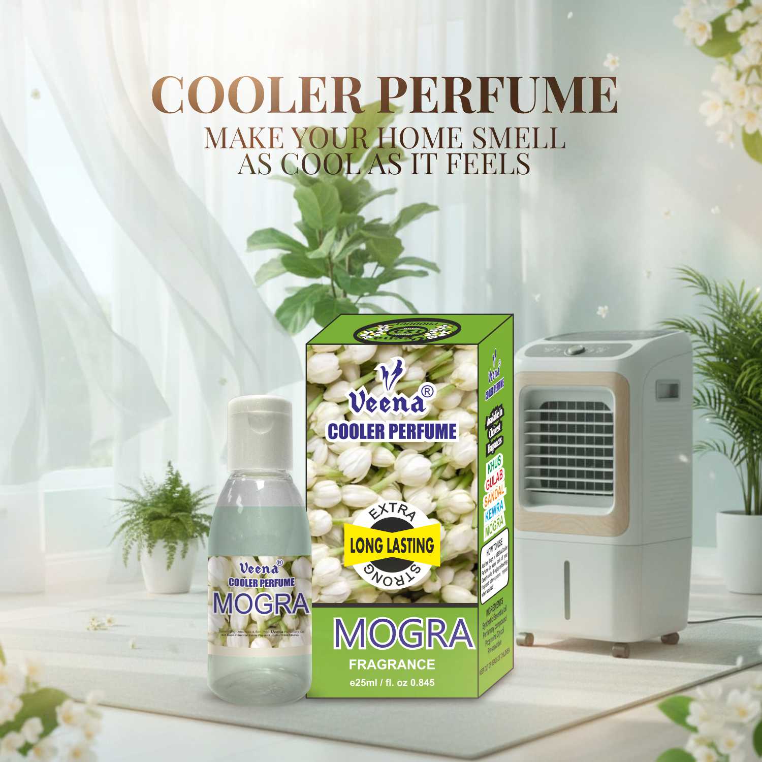 Veena Cooler Perfume Combo Pack – Mogra, Gulab, Sandal, Kewda & Khus (5 x 25 ml)