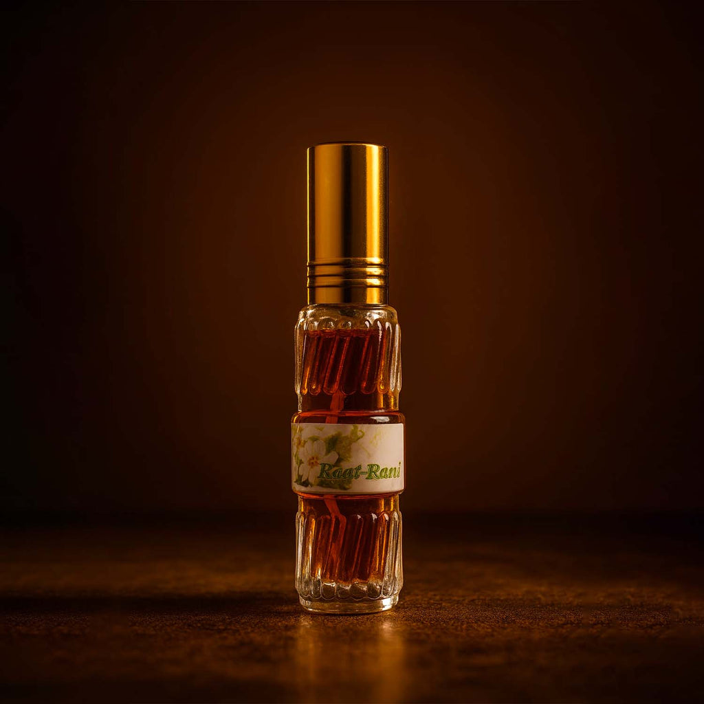 Veena Darbar Raat-Rani premium perfume concentrate ribbed glass bottle with elegant gold cap