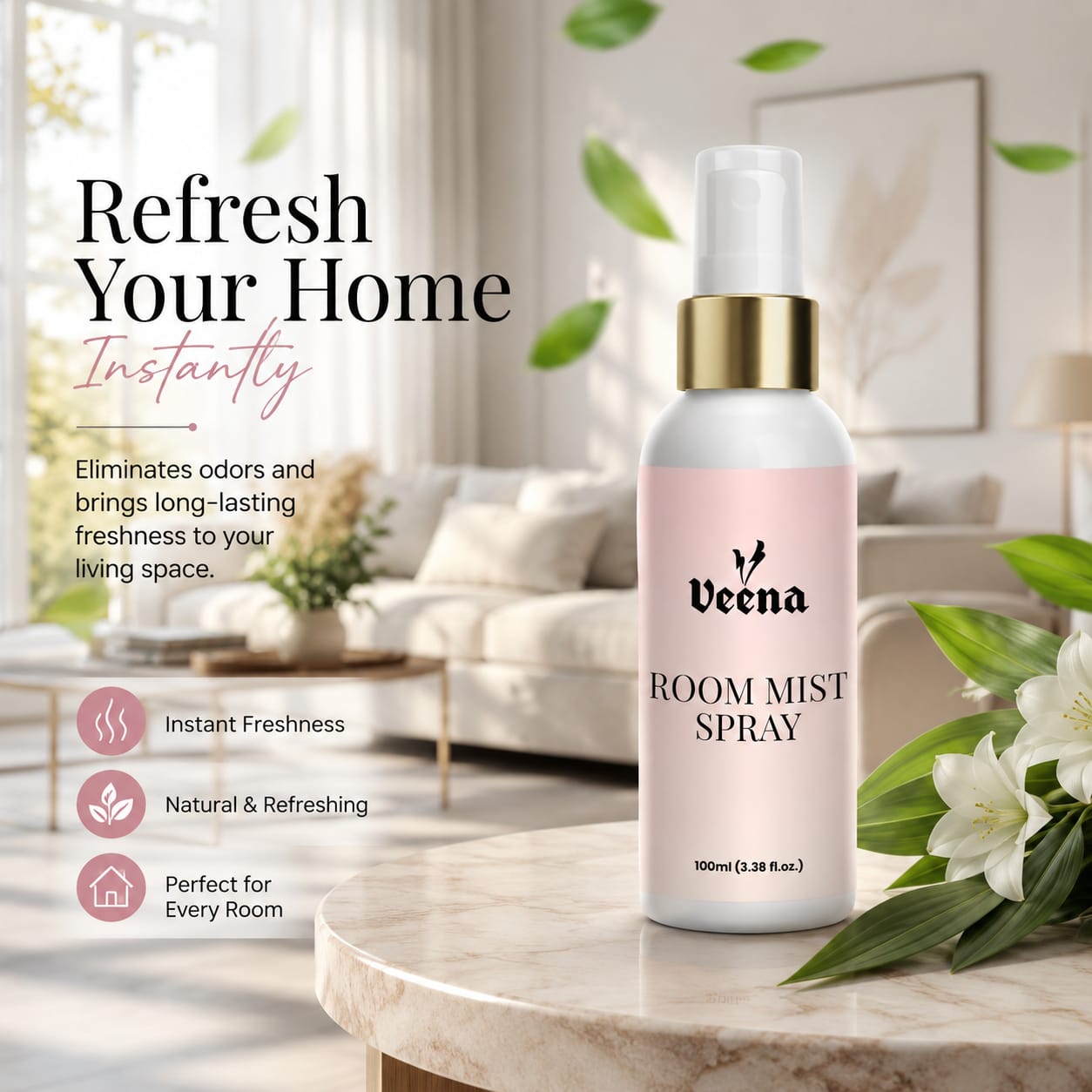 Veena Ruh Chandan Room Mist - 100ml | Pure Sandalwood Fragrance for Meditation & Home Calm