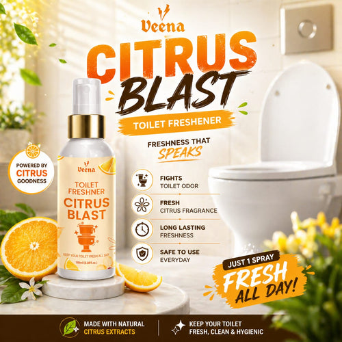 Veena Citrus Blast toilet freshener spray for instant bathroom freshness and odor control