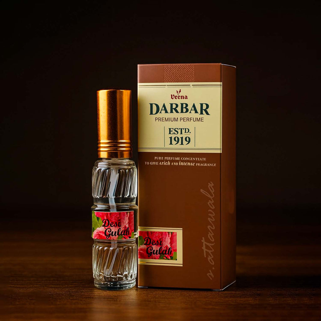 Veena Darbar Premium Perfume (Desi Gulab) | Long Lasting Pure Perfume Concentrate Spray for Men & Women | Authentic Kannauj Rose Rich Floral Fragrance | Established 1919