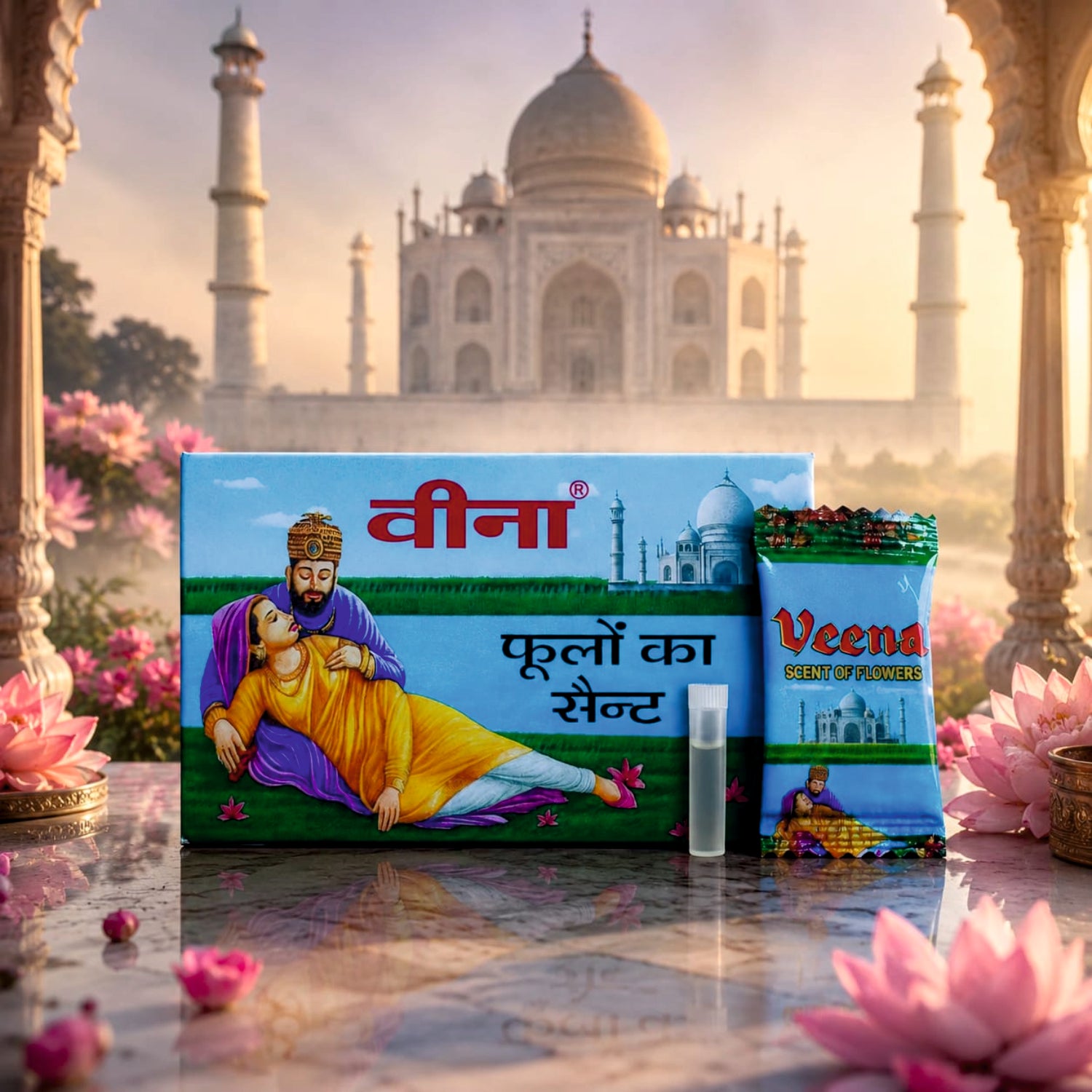 Veena Scent of Flowers Traditional Puja Scent (Pack of 25 Bottles) | Extra Strong Pure Floral Aroma for Daily Temple Rituals & Meditation | Alcohol-Free, Safe for Everyday Use