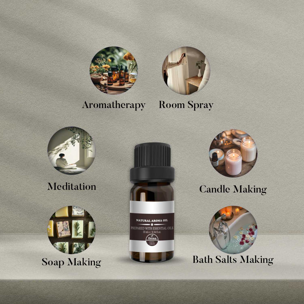 Premium Aroma Oil Combo - 6 Signature Scents (White Musk, Magnolia, Coffee, Patchouli, Tobacco, Mandarin)