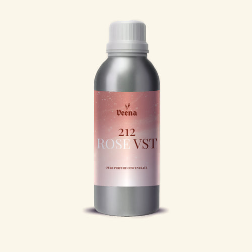 Veena 212 Rose Vst Pure Perfume Concentrate silver aluminum bottle with rose gold glitter mist label premium fragrance oil