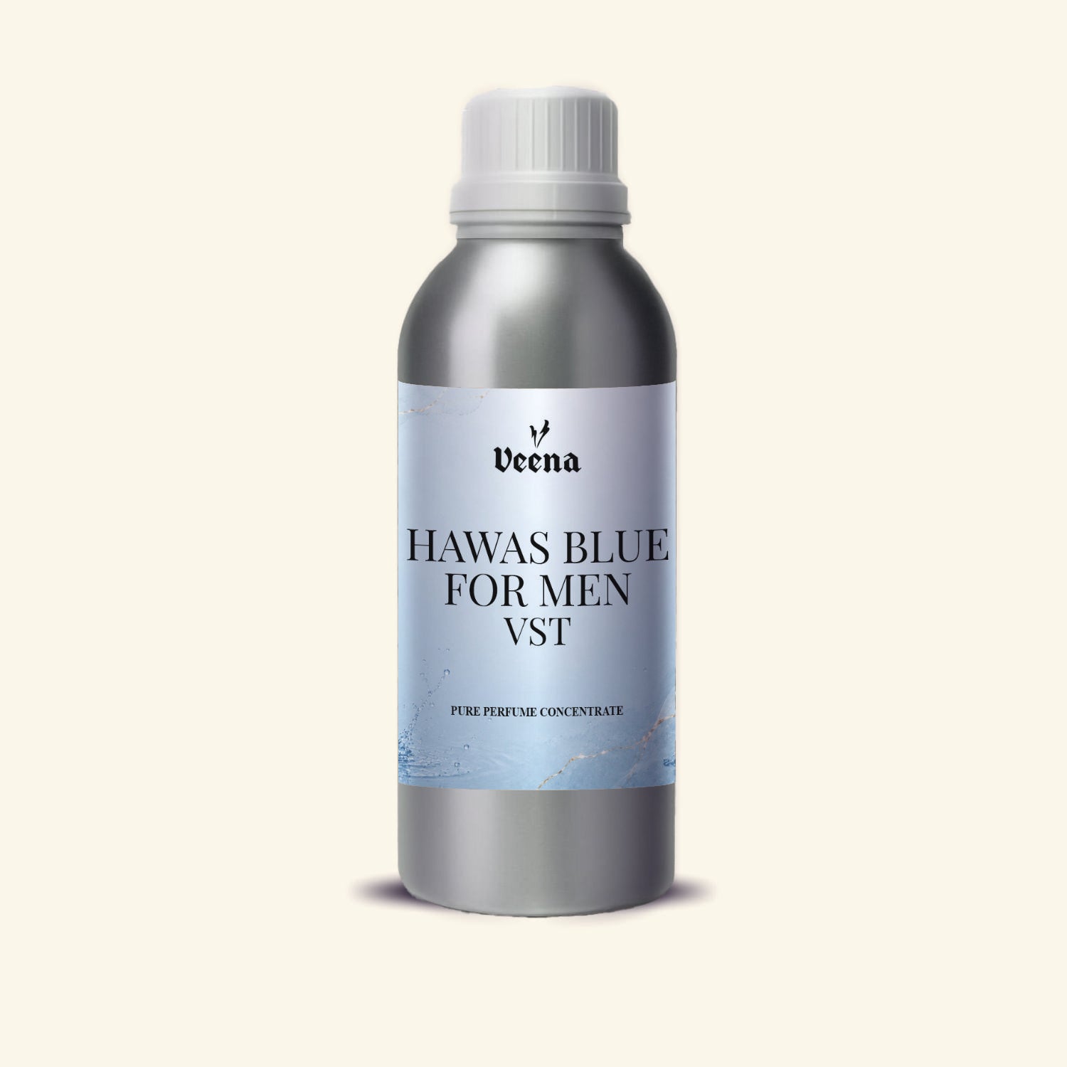 Veena Hawas Blue For Men Vst Pure Perfume Concentrate silver aluminum bottle with light blue gold vein label premium fragrance oil