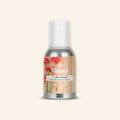 Veena Carnation Pure Perfume Concentrate aluminum bottle with a beautiful pink carnation flowers and light wood grain background label design.