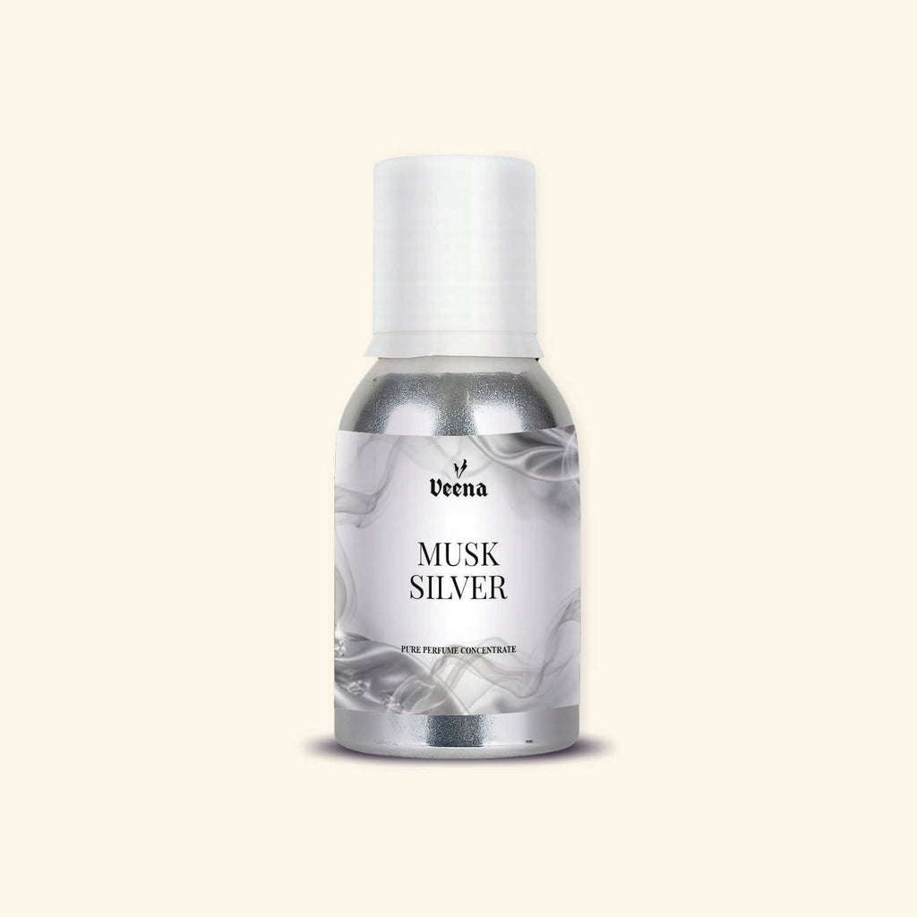 "Veena Musk Silver Pure Perfume Concentrate clean luxury musk fragrance oil bottle".