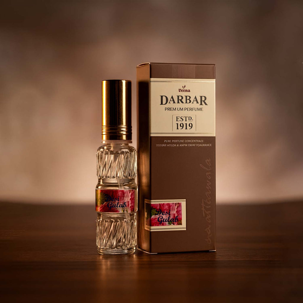 Veena Darbar Premium Perfume (Desi Gulab) | Long Lasting Pure Perfume Concentrate Spray for Men & Women | Authentic Kannauj Rose Rich Floral Fragrance | Established 1919