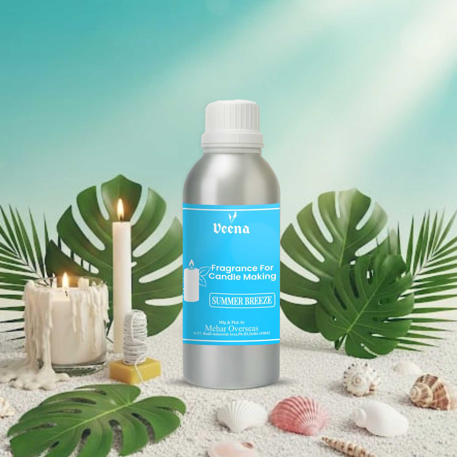 Veena Summer Breeze Fragrance Oil for Candle Making | Premium Concentrated Ocean & Beach Ambiance Scent for Soy, Paraffin, & Beeswax Scented Candles | Perfect for Aromatherapy, Stress Relief, & Bulk Production