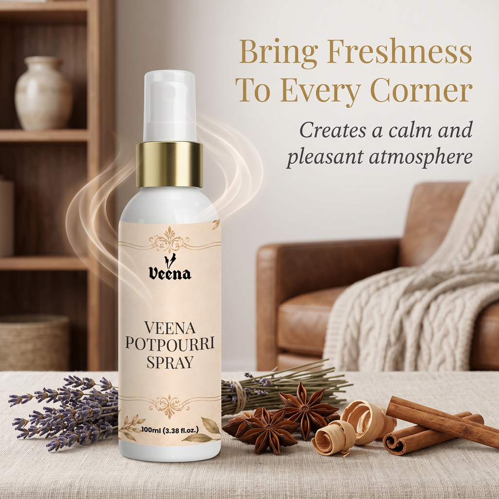 Veena Coffee Potpourri Spray | Premium Room & Linen Fragrance | Long Lasting Air Freshener | Home, Office & Car | 100ml