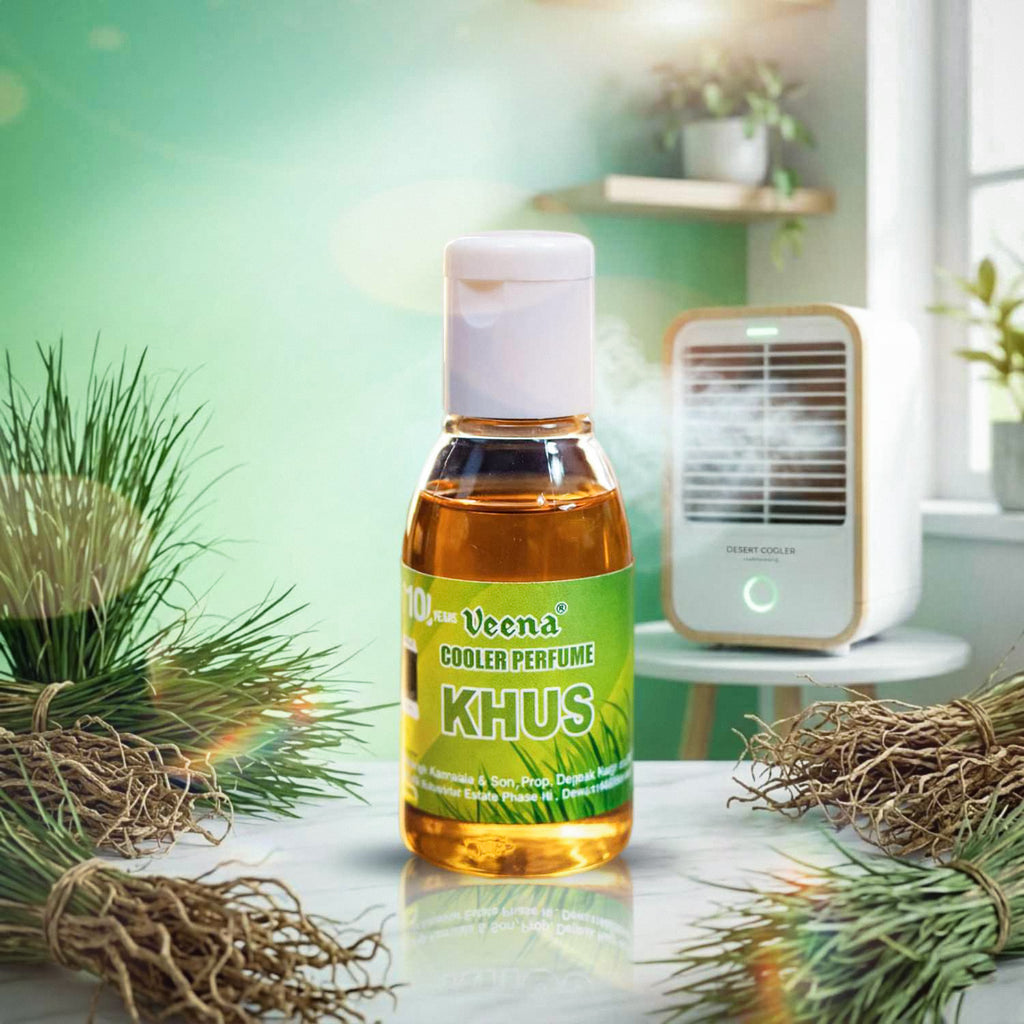Veena Khus Cooler Perfume 25ML – Vetiver Attar | Long Lasting Summer Fragrance for Men & Women | Alcohol Free Perfume