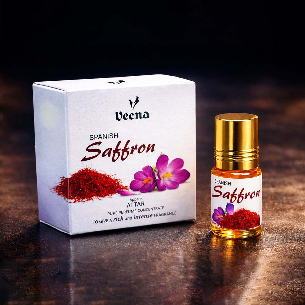 Veena Spanish Saffron Premium Apparel Attar | Luxury Long-Lasting Pure Kesar Perfume Oil