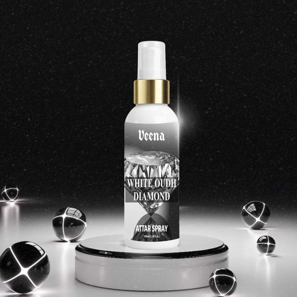 Veena White Oudh Diamond – Premium Soft Oudh Attar Spray (100ml)
