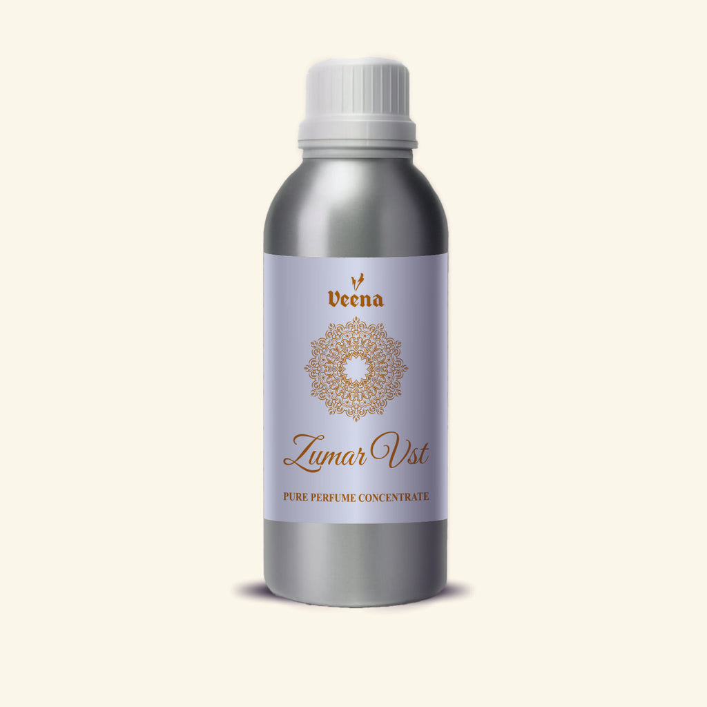 Veena Zumar Vst Pure Perfume Concentrate silver aluminum bottle with gold mandala label premium fragrance oil
