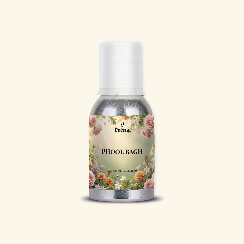 "Veena Phool Bagh Pure Perfume Concentrate traditional mixed floral fragrance oil bottle".