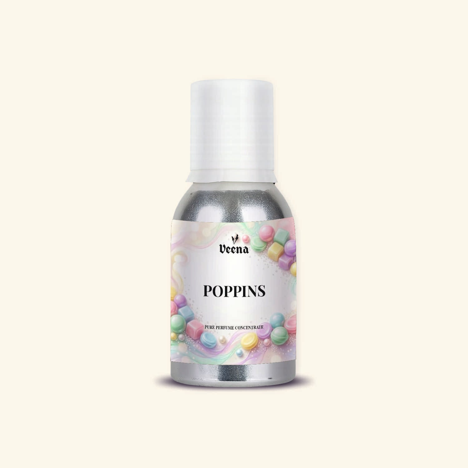 "Veena Poppins Pure Perfume Concentrate sweet fruity candy fragrance oil bottle".