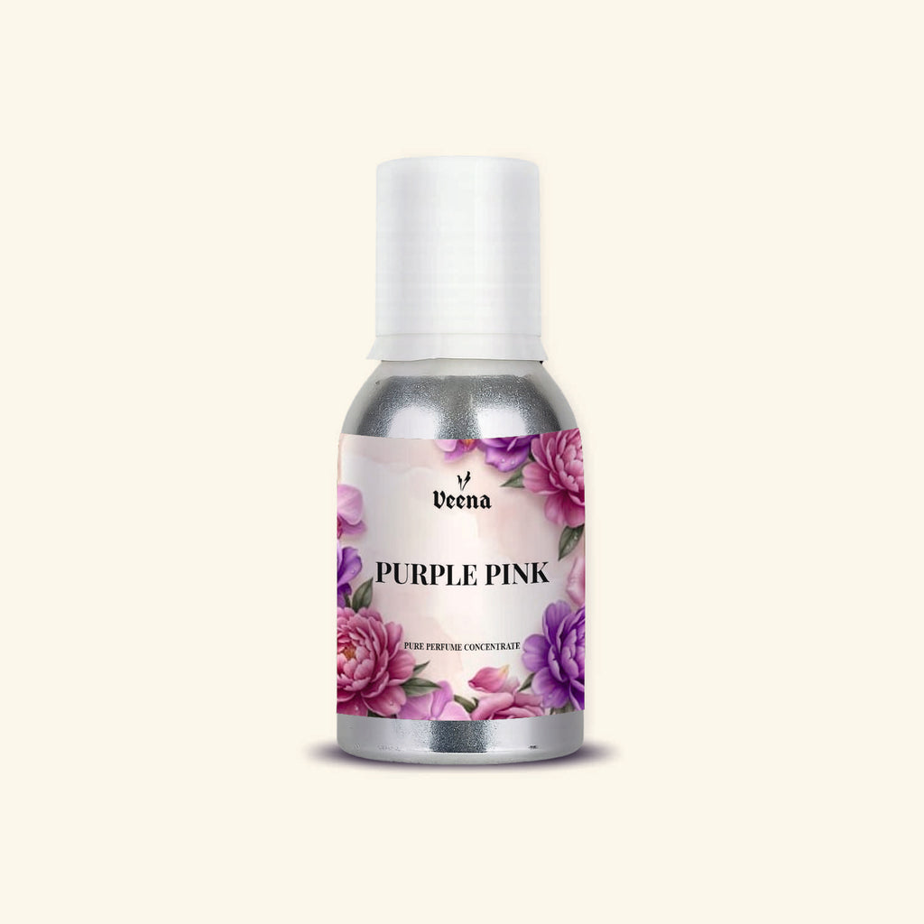 "Veena Purple Pink Pure Perfume Concentrate modern floral fragrance oil bottle".