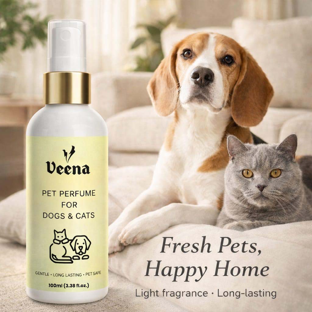 Veena Strawberry Pet Perfume Deodorizer Spray for Dogs & Cats – 100ml (3.38 fl.oz.) | Sweet Fruity Long-Lasting Grooming Cologne Mist