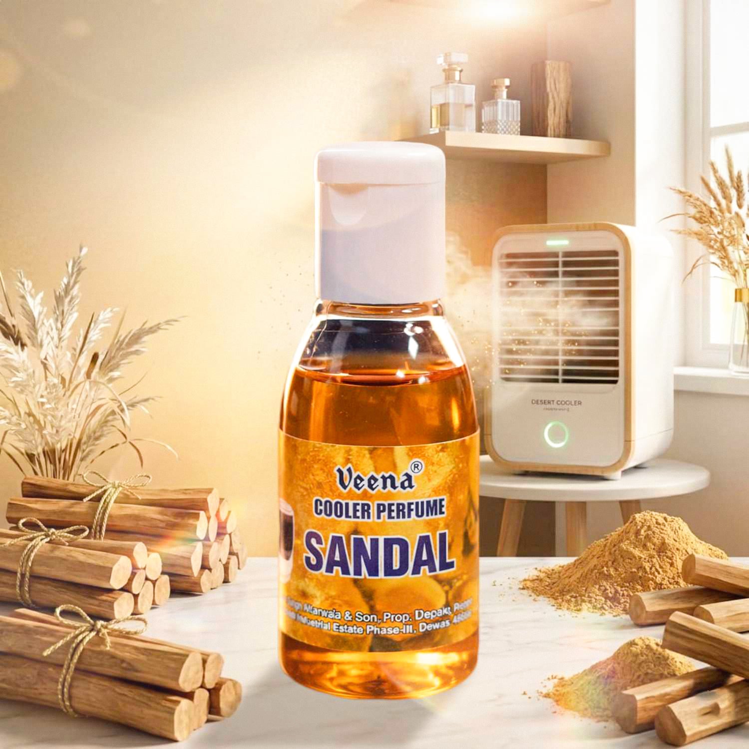 Veena Sandal Cooler Perfume 25ML – Sandalwood Attar | Long Lasting Summer Fragrance for Men & Women | Alcohol Free Perfume