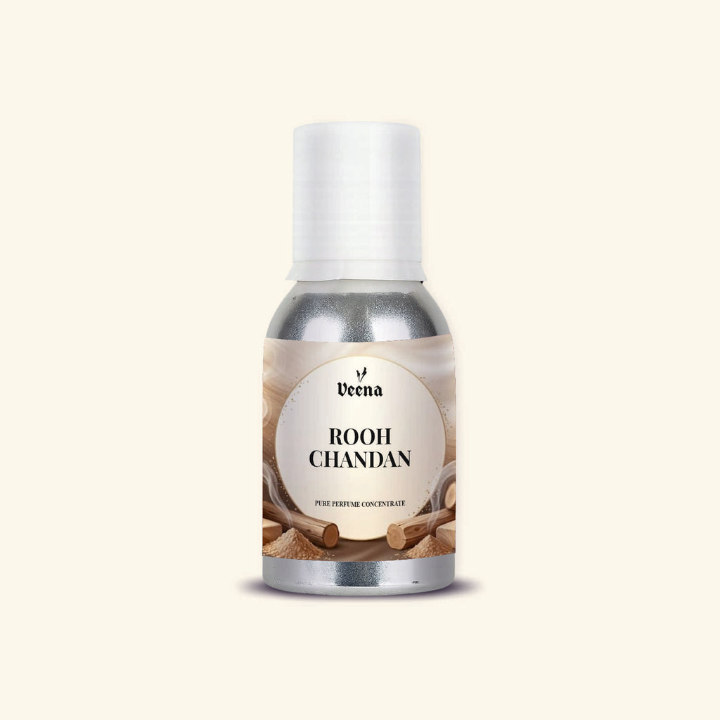 "Veena Rooh Chandan Pure Perfume Concentrate luxury sandalwood fragrance oil bottle".