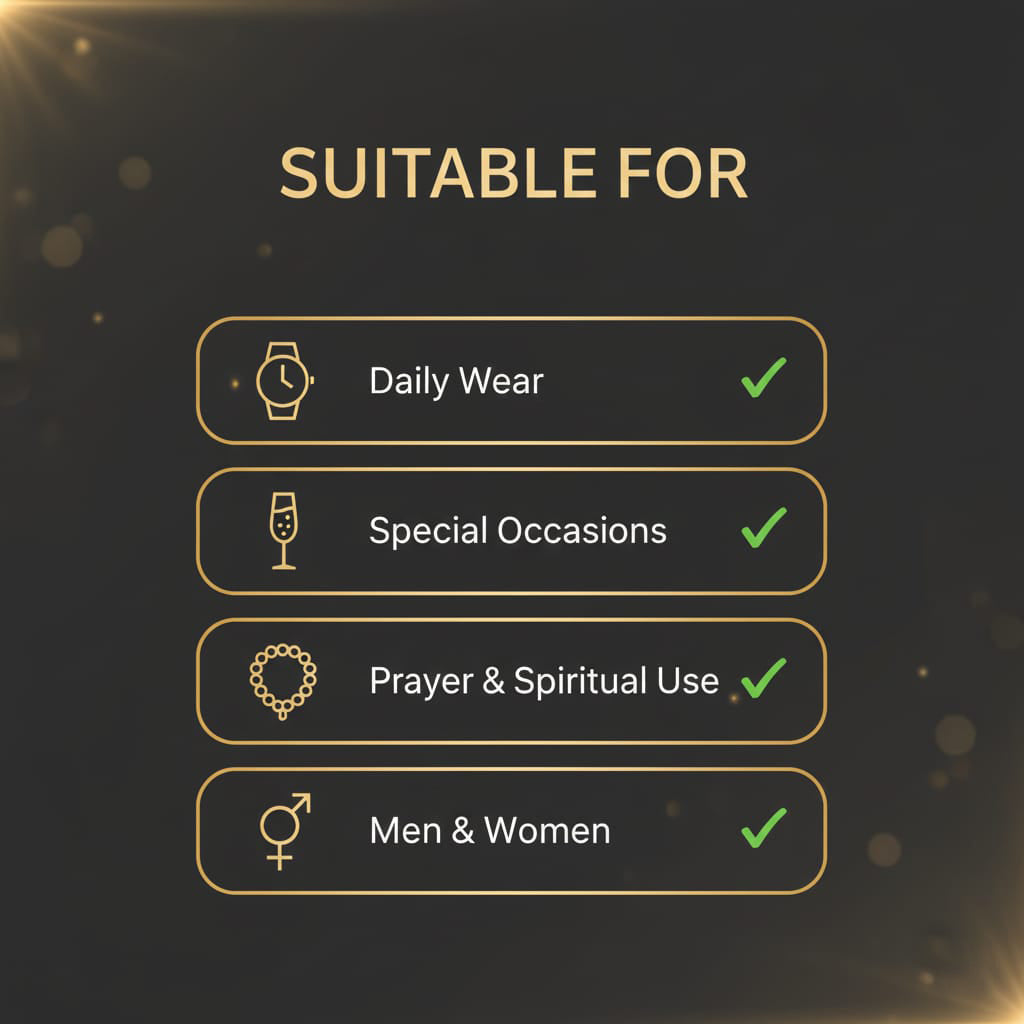 Shopify product graphic showing Veena Royal Series attar is suitable for daily wear, special occasions, prayer, and both men and women.