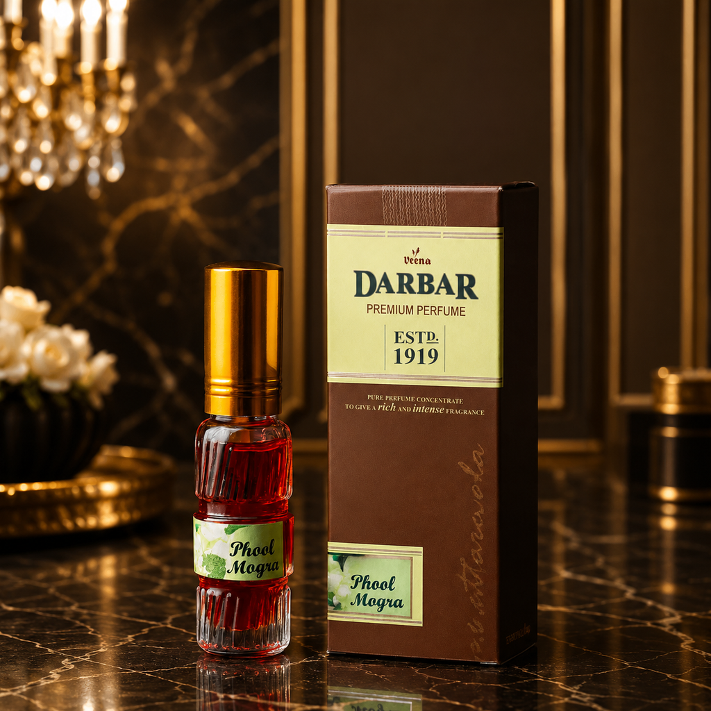 Veena Darbar Premium Perfume (Phool Mogra) | Long Lasting Pure Perfume Concentrate Spray for Men & Women | Authentic Indian Intense Floral Mogra Fragrance Oil Blend | Established 1919