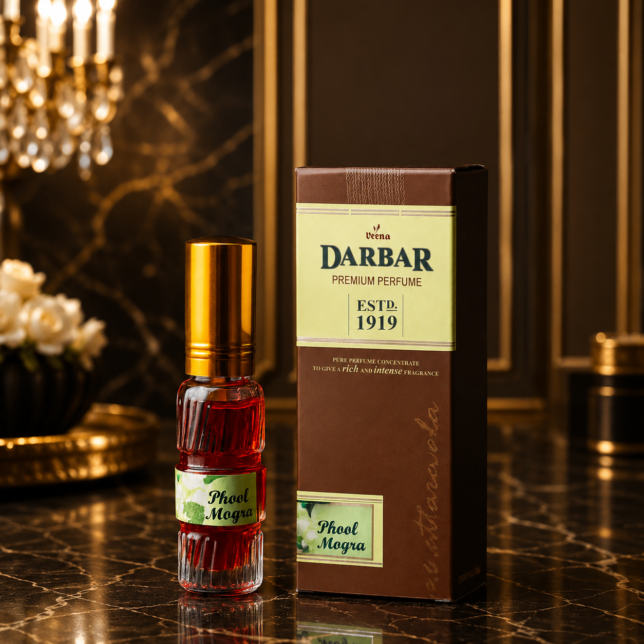 Veena Darbar Premium Perfume (Phool Mogra) | Long Lasting Pure Perfume Concentrate Spray for Men & Women | Authentic Indian Intense Floral Mogra Fragrance Oil Blend | Established 1919
