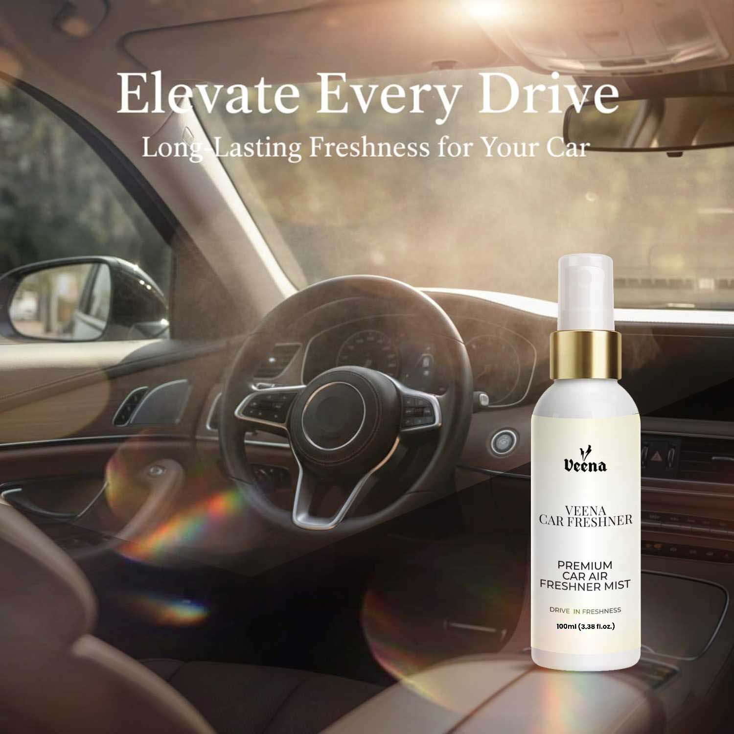 Veena Vanilla Spice Premium Car Air Freshner Mist – 100ml (3.38 fl.oz.) | Cozy Warm Vanilla Bean & Sweet Spice Luxury Car Spray