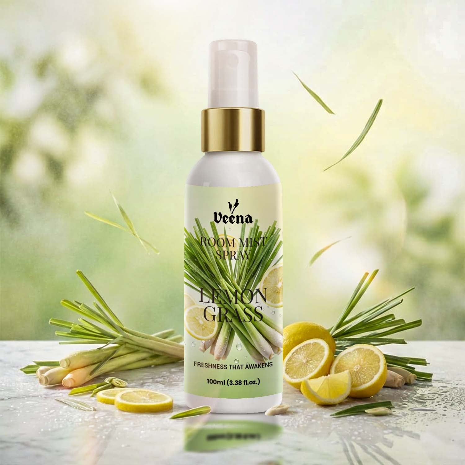 Veena Lemongrass Room Mist (100ml) | Natural Energizing Air Freshener & Mood Booster