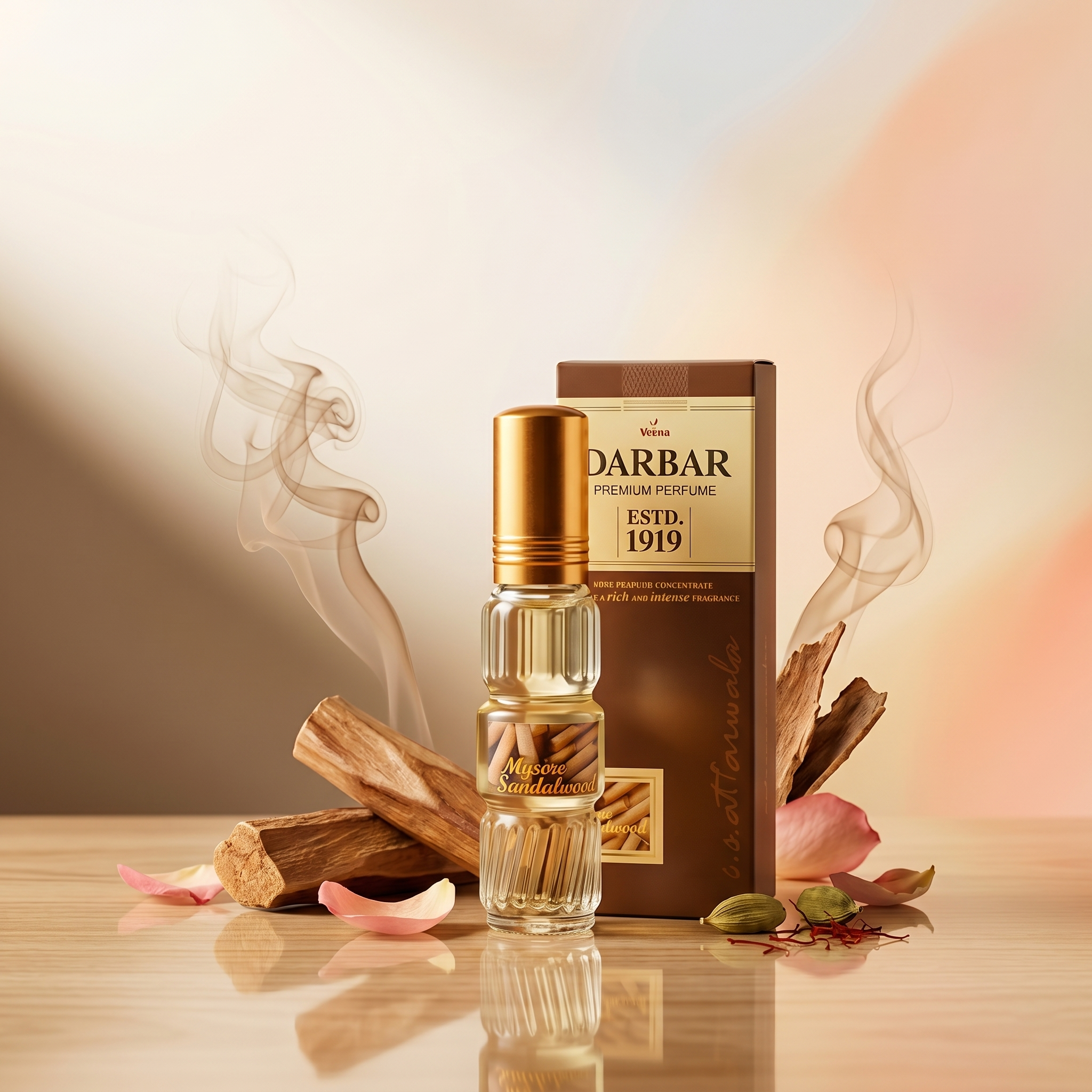 Veena Darbar Premium Perfume (Mysore Sandalwood) | Long Lasting Pure Perfume Concentrate Spray for Men & Women | Authentic Indian Rich Woody Chandan Fragrance | Established 1919