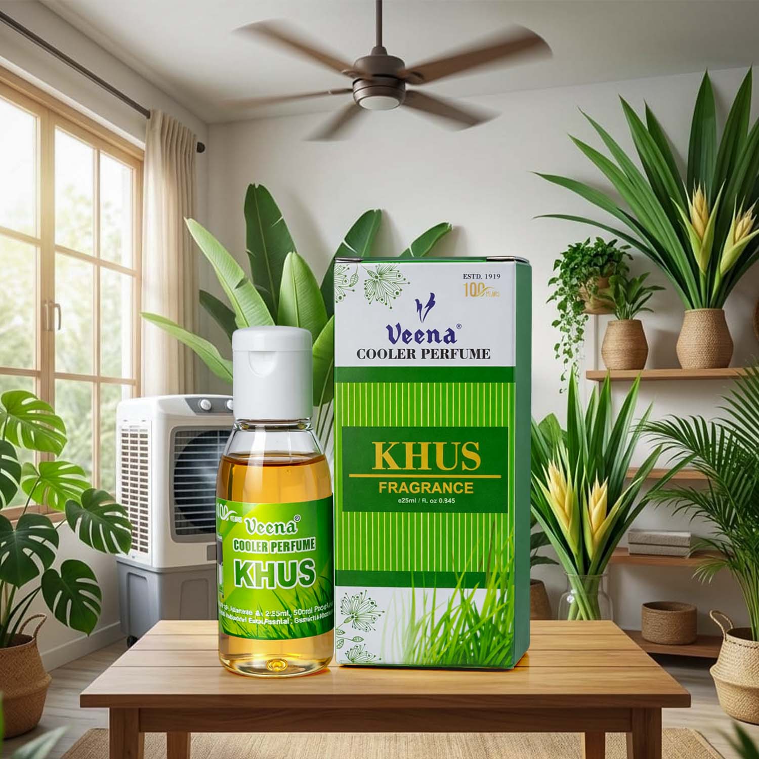 “Veena Khus Cooler Perfume with refreshing natural Khus fragrance for air coolers, home and office use”
