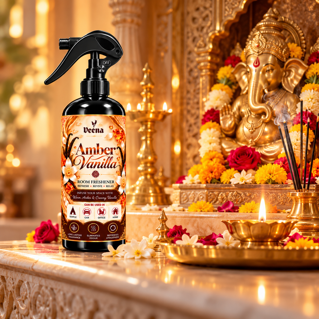 Veena Amber Vanilla Room Freshener Spray  Warm Amber & Creamy Vanilla Fragrance  Long Lasting Air Freshener