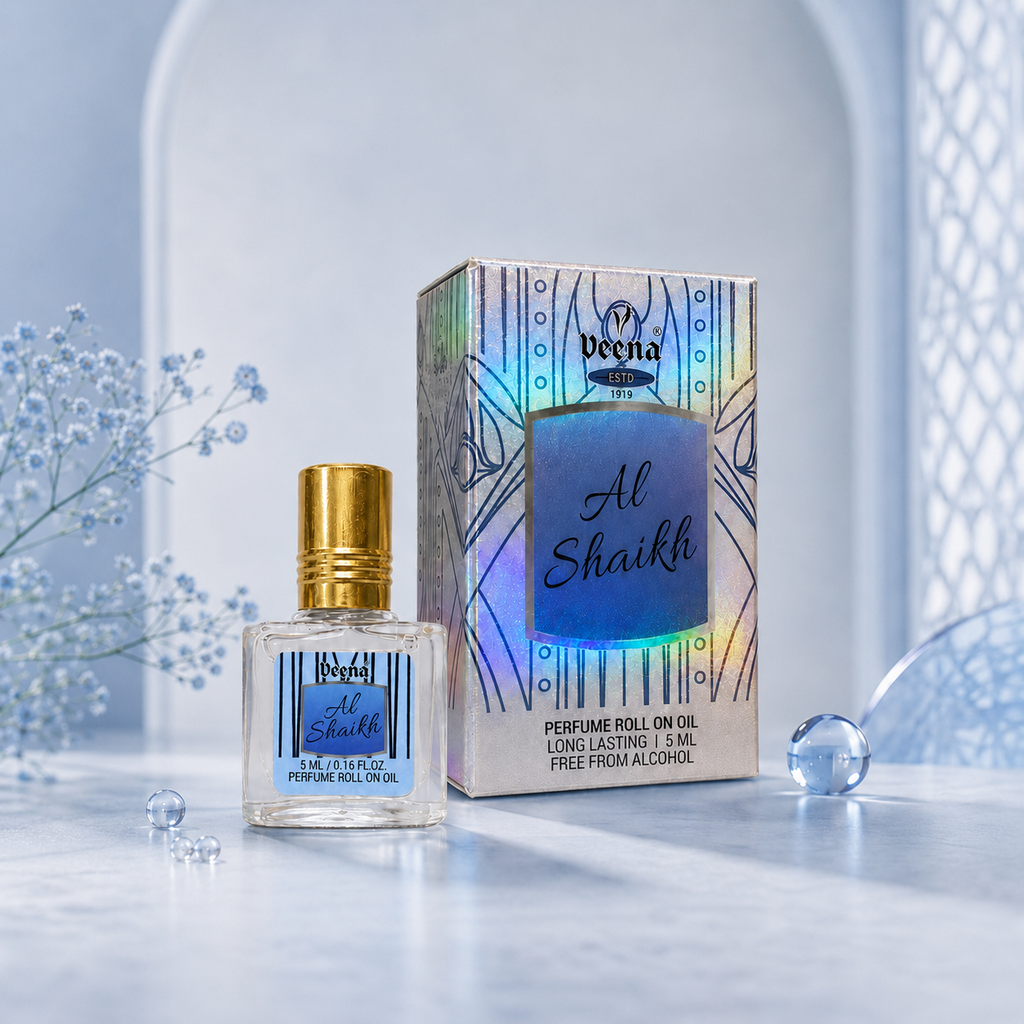 Veena Al Shaikh 5 ML alcohol-free perfume roll-on oil with packaging