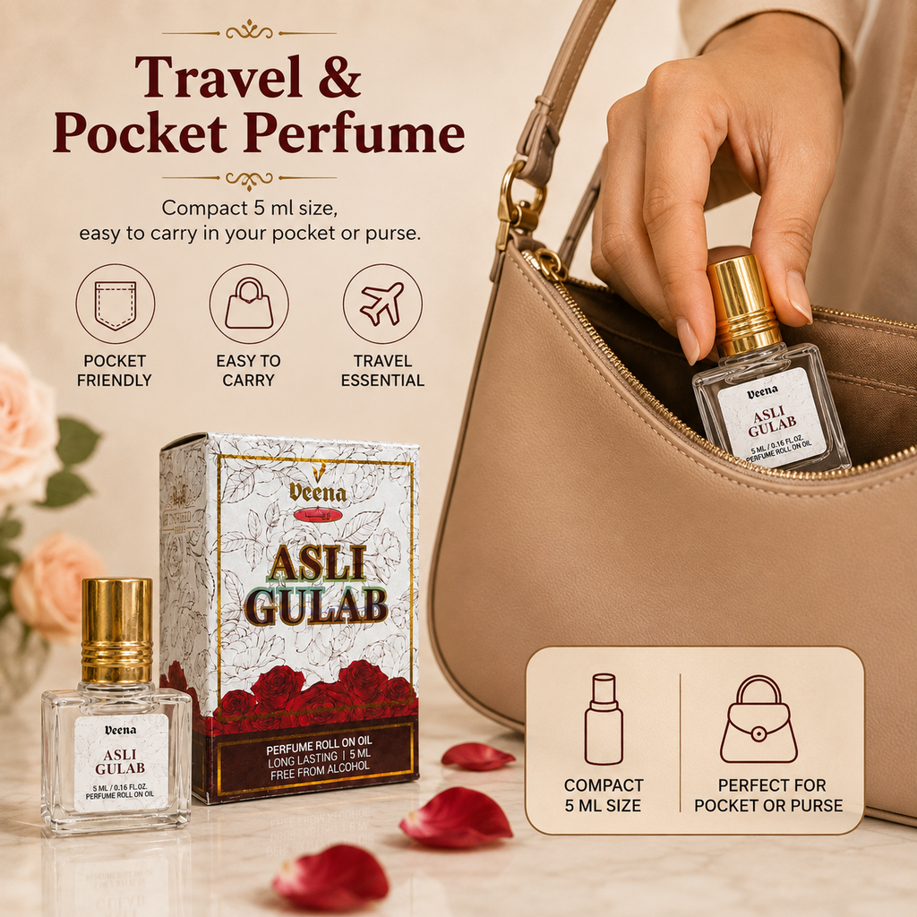 Asli Gulab Perfume Roll-On Oil 5 ML – Alcohol-Free Rose Attar