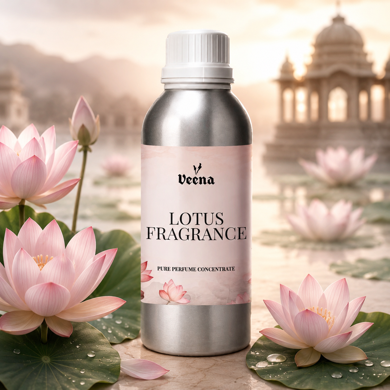 "Veena Lotus Fragrance Pure Perfume Concentrate serene fresh aquatic lotus floral fragrance oil bottle".