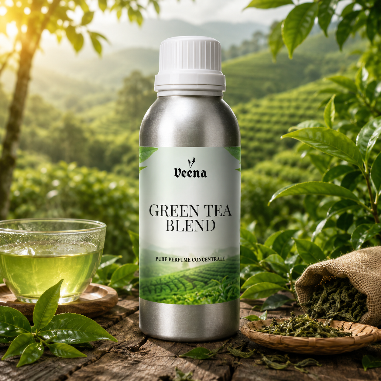 Veena Green Tea Blend Pure Perfume Concentrate – Premium Revitalizing Crisp Herbal Fragrance Oil
