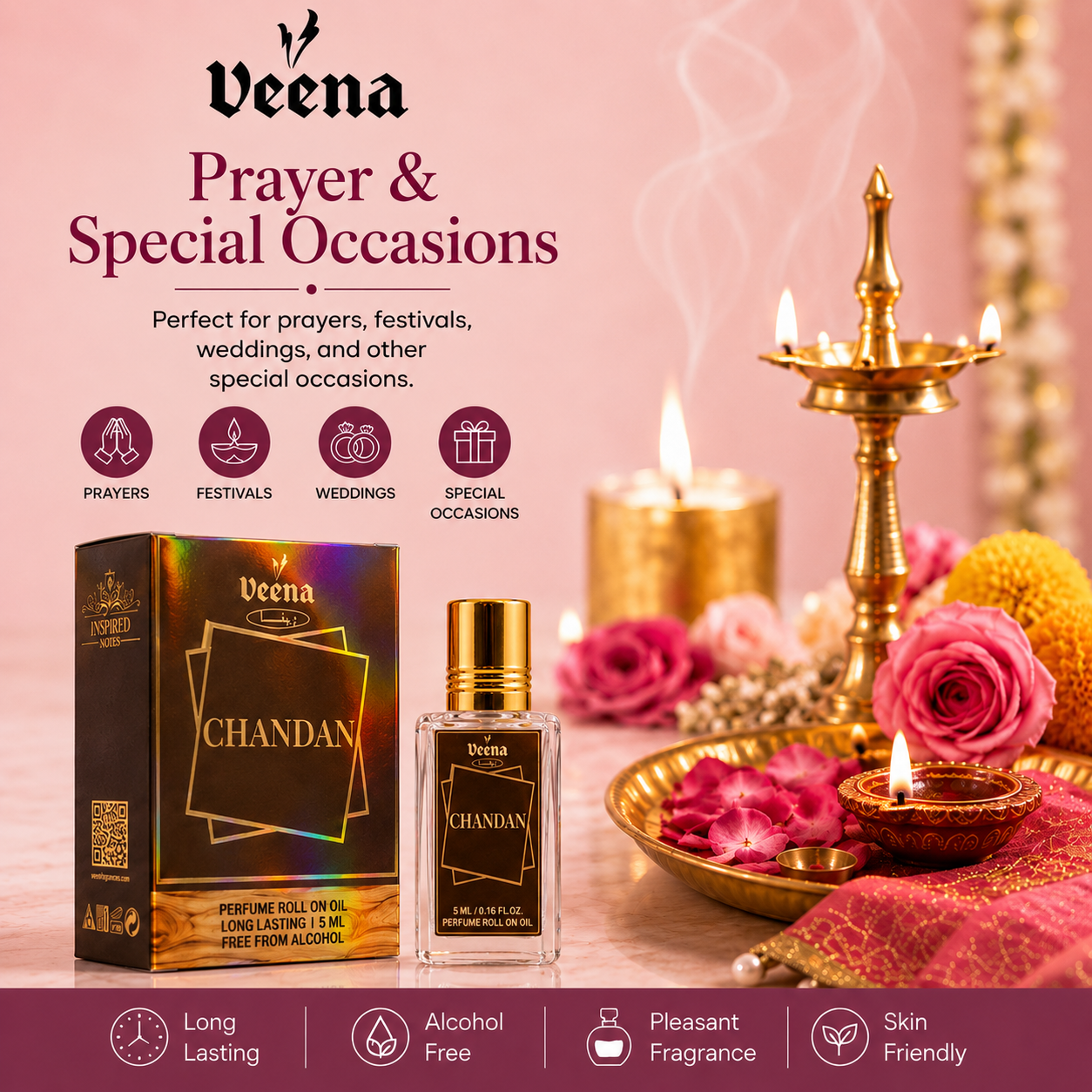 Chandan perfume roll-on oil for prayer and special occasions