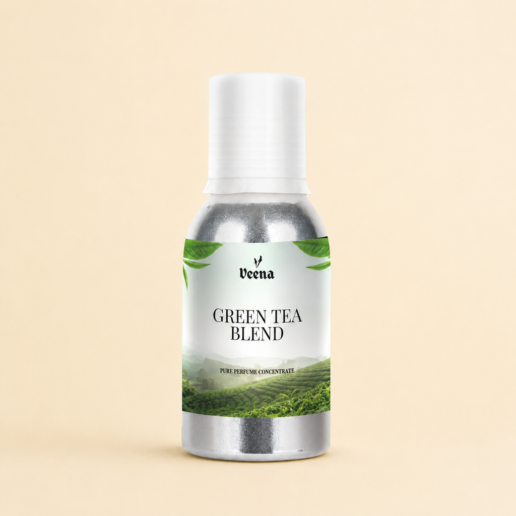 Veena Green Tea Blend Pure Perfume Concentrate – Premium Revitalizing Crisp Herbal Fragrance Oil