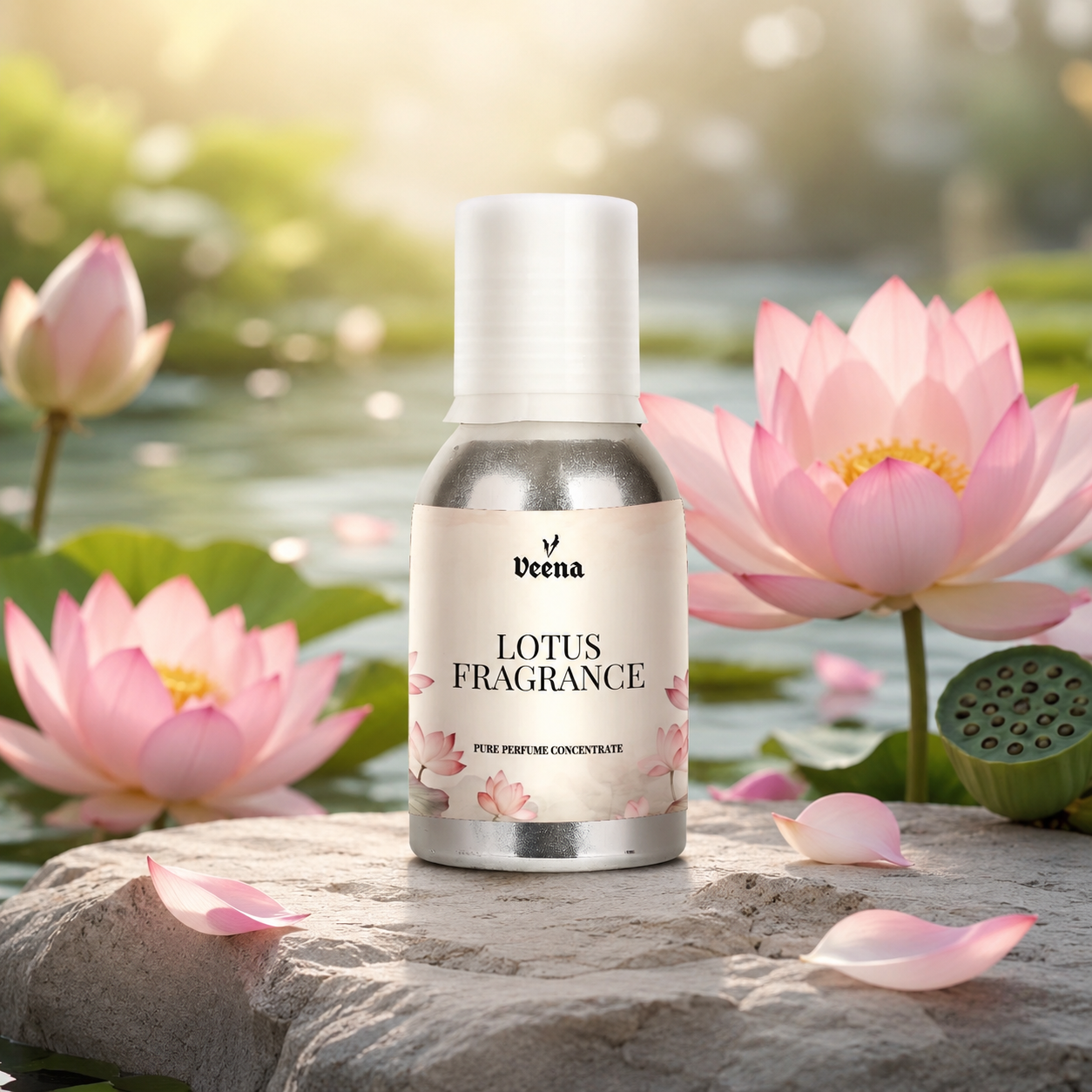 Veena Lotus Fragrance Pure Perfume Concentrate – Premium Sacred Fresh Aquatic Floral Fragrance Oil